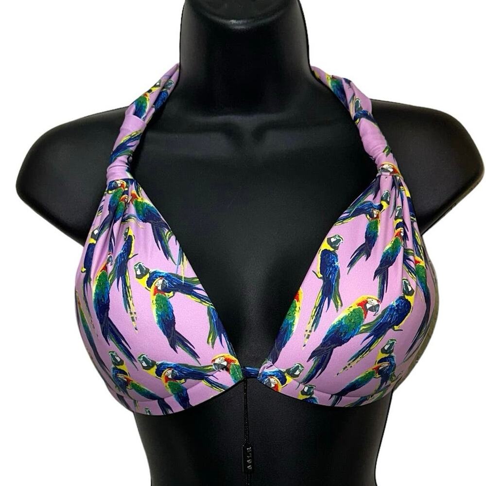 NWT SSLR Parrot‎ Print Halter Bikini Top Pink Tropical Swim Top Size XL